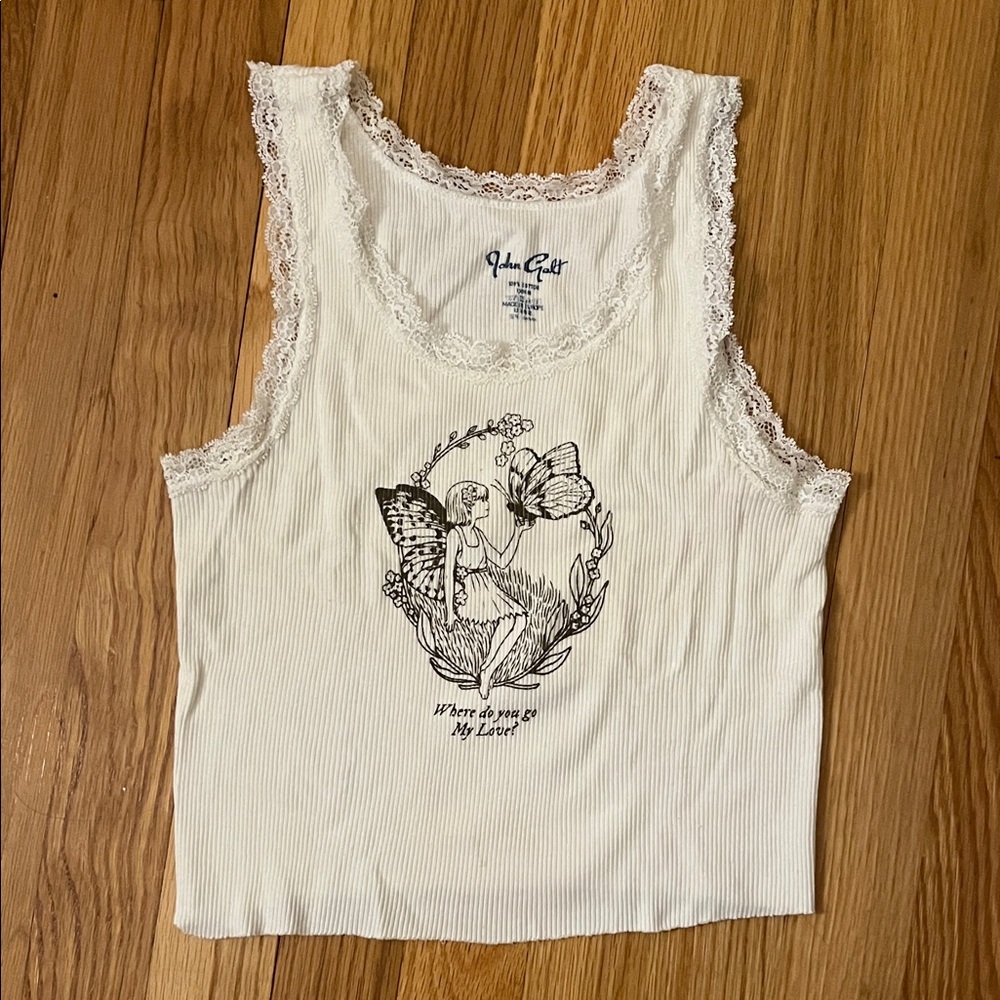 Brandy Melville Cream Lace Graphic Tank